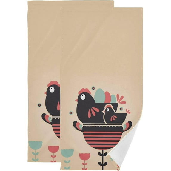 Easter Hen Chicken Hand Towels, Mother Day Kitchen Towel Ultra Soft and Absorbent,Decorative Fingertip Face Towel for Bathroom Hotel, 2 PCS, 28.3"x 14.4"