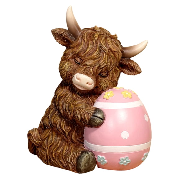 Easter Highland Cow Figurine, Cute Standing Cow Decoration With Vivid Color & Smooth Surface, For Easter Home Decor, Office Desktop, Shelf Accent, Gift For Easter Lovers