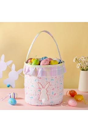 Easter Holiday Decor, Plaid Fabric Bunny Easter Storage Tote Bag, Reinforced Carry Strap WearResistant Washable Clutch, LargeCapacity Reusable Handbag for EggHunt Indoor Household Storage