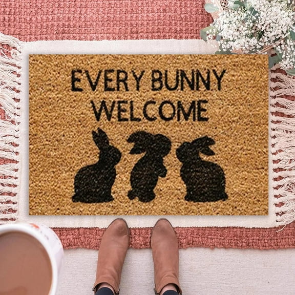 Easter Holiday Welcome Doormat, Polyester Door Mats for Spring Decoration, Non-Slip Entrance Rug, Design C