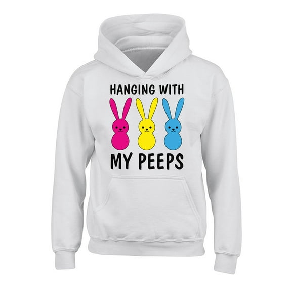 Easter Hoodie Girls Boys Hanging with My Peeps Sweater for Teen Age 6-18 Easter Rabbit Graphic Novelty Hooded Sweatshirt