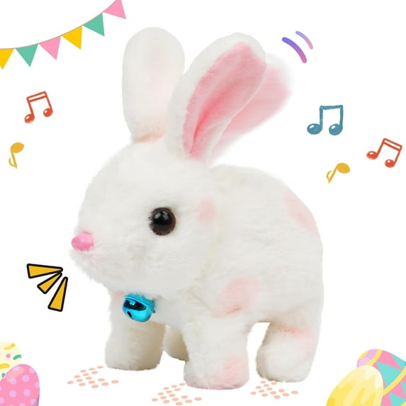 Easter Hopping Bunny Plush with Carrot Jumping Spotted Rabbit Ears Nose Moving Educational Plush Toy Interactive Toy Electric Birthday Gift for Toddlers Kids,7" Stuffed Animals Toys Easter Gifts