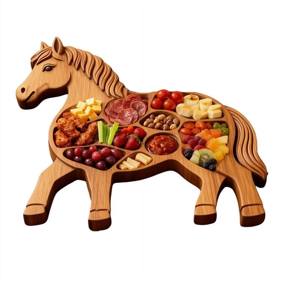 Easter Horse Wooden Charcuterie Board Horse Shaped Serving Tray with Compartments Wood Cheese Platter for Easter Party Appetizers Snacks Spring Centerpiece Gift for Hostess