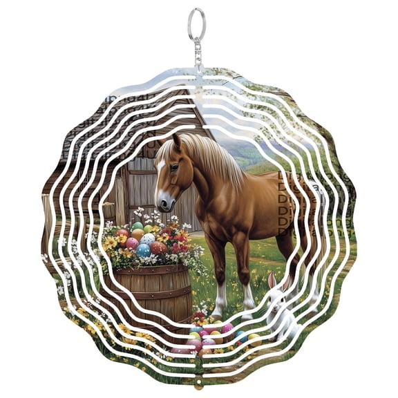 Easter Horse and Rabbit Wind Spinner Metal Outdoor Decor Farmhouse Country Multicolor