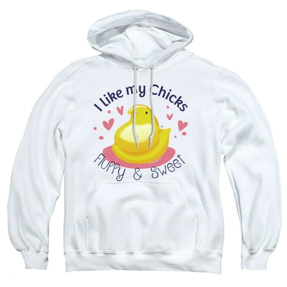 Easter I Like My Chicks Fluffy and Sweet Adult Pull-Over Hoodie, White, Large