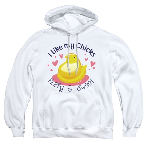 Easter I Like My Chicks Fluffy and Sweet Adult Pull-Over Hoodie, White, Medium