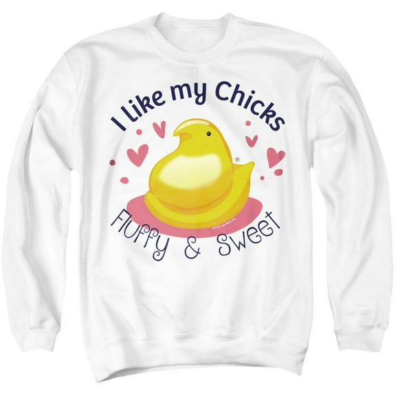 Easter I Like My Chicks Fluffy and Sweet Unisex Adult Crewneck Sweatshirt, White, Large