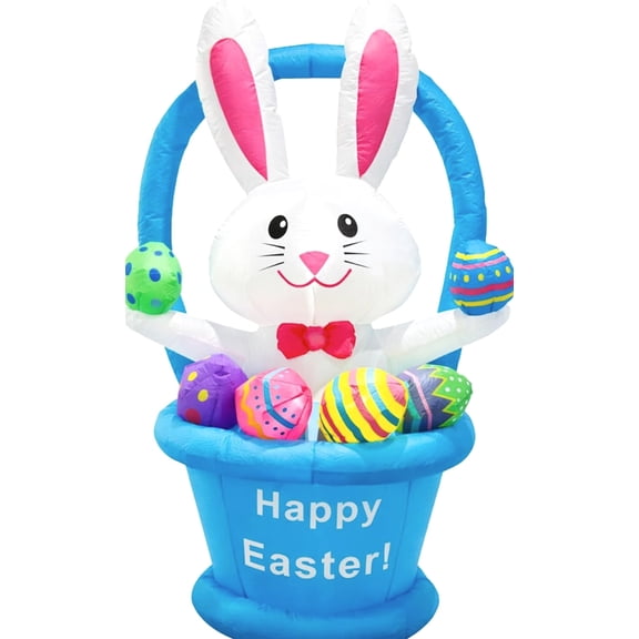 Easter Inflatable Bunny Outdoor Decorations Blow Up Yard Decor Rabbit with Egg Basket 6FT, Multicolor