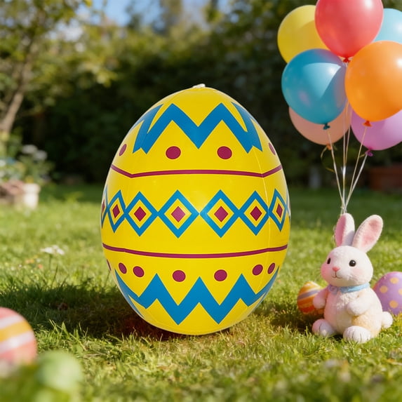 Easter Inflatable Egg Decoration - Large 14 Inch Multicolor PVC Inflatable with Bunny Flower Patterns for Indoor Outdoor Easter Party Home Yard Decor