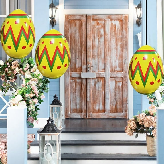 Easter Inflatable Eggs Decorations - 16x12in Large Outdoor Indoor PVC Inflatable Easter Egg with Vibrant HD Prints, Leakproof & Durable for Holiday Party Garden Yard Decor