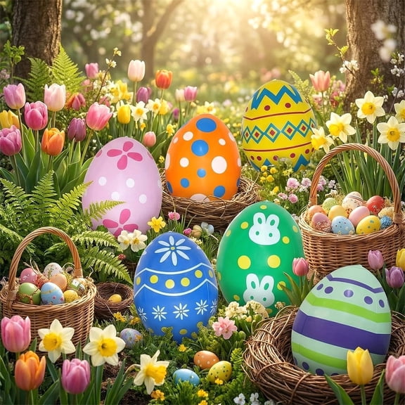 Easter Inflatable Outdoor Decorations 6 Pack Large Easter Eggs Blow Up Yard Decor, 13.8 Inch Vibrant PVC, Colorful Durable Lawn Ornament, Indoor Outdoor Festive Holiday Garden Porch Setup, Reusable