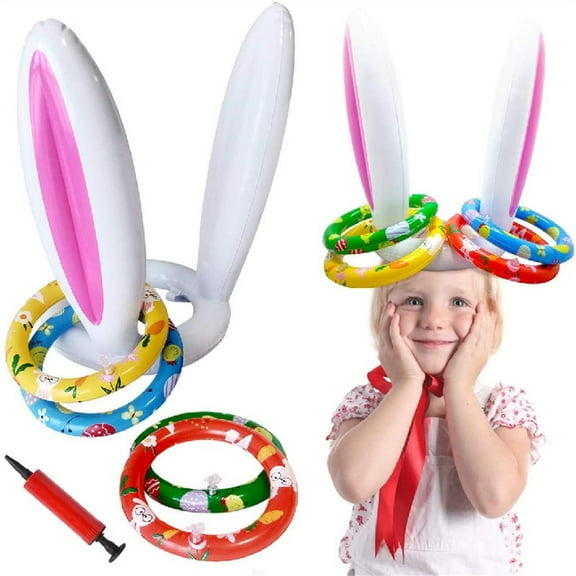 Easter Inflatable Throwing Ring Game Bunny Toy Interactive Party Activity Spring Holiday Outdoor Fun Gift