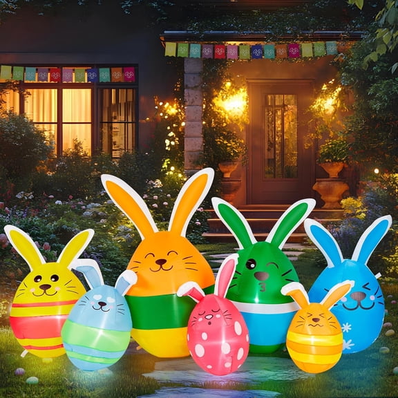 Easter Inflatables 6.8FT Easter Eggs Rabbit Outdoor Decorations Blow Up Garden Lawn Yard Decor