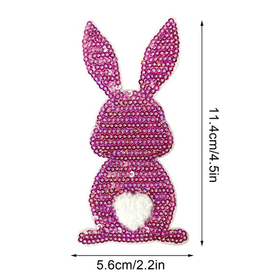 Easter Iron on Patches, Sparkle Bunny Sequin Patches for Clothes,Cute Rabbit Embroidered Patches for Hat Jean Backpack Jacket Fabric Repair Decorative Applique (Pink)