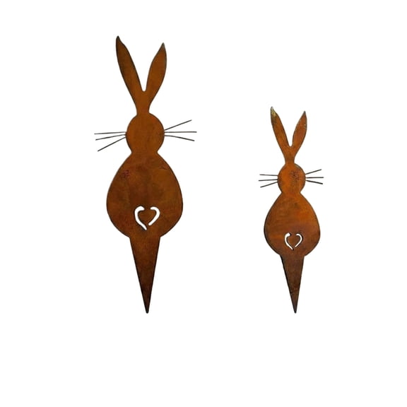 Easter Iron Rustic Rabbit Decor, 1 Large & 1 Small Rusty Metal Bunny Figurine, Easter Home Decorations For Garden, Tabletop, Indoor Outdoor, Festive Party Decors For Easter