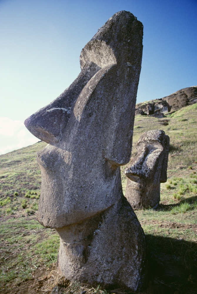 Easter Island Close-Up Of Moai Stone Statue Cloudless Blue Sky Canvas Art - Allan Seiden Design Pics (12 x 19)