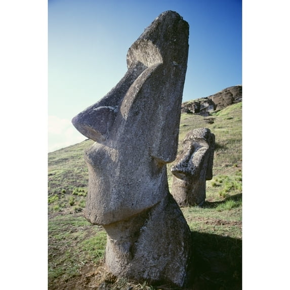 Easter Island Close-Up Of Moai Stone Statue Cloudless Blue Sky Poster Print