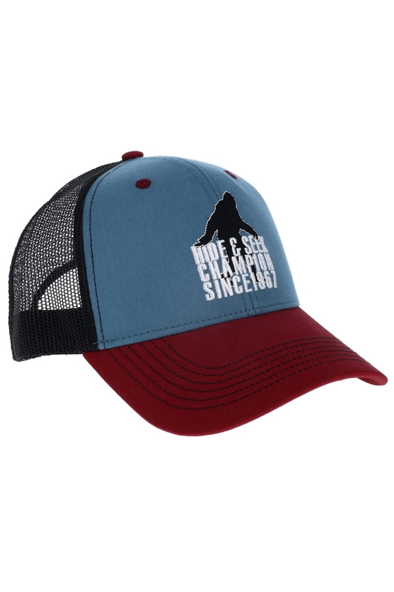 Bigfoot Trucker Hat LEGBFHS Embroidered Hide and Seek Champ Snapback Baseball Cap-Blue