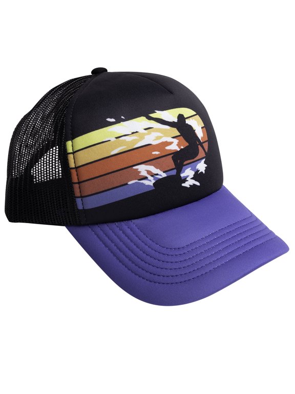 Palm Tree Cap EICAPSURFL Beach Cap for Men Women Ocean Surfer Scene Trucker Hat-Black