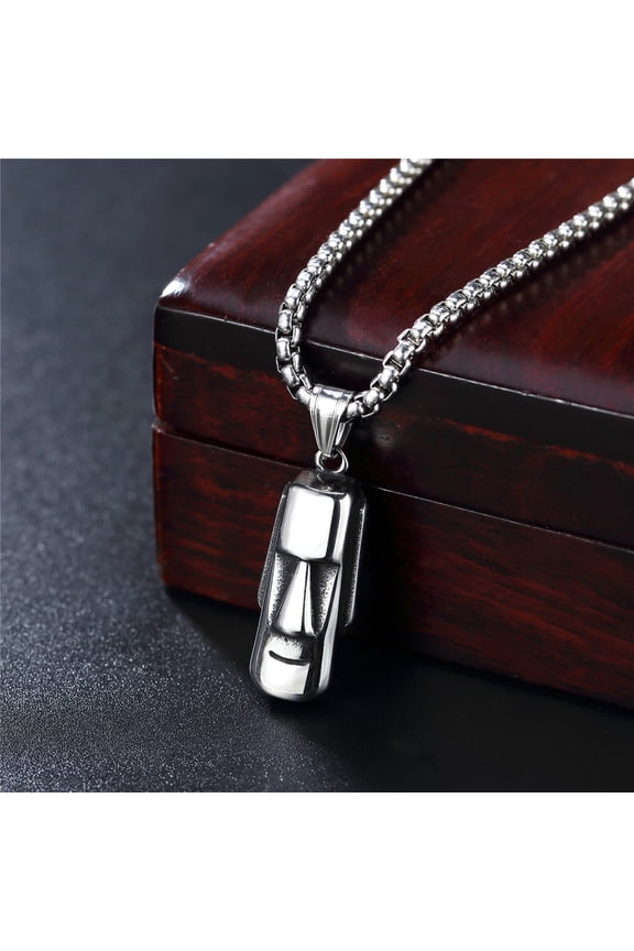 Easter Island Moai 14K White Gold Men Necklaces Pendant Chain Punk Stylish For Women Fashion Jewelry Gifts