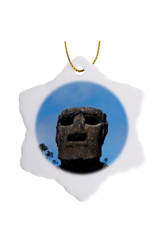 , Easter Island, Rapa Nui. Ahu Akivi, Ceremonial Platform Statues, 3 inch Snowflake Porcelain Ornament