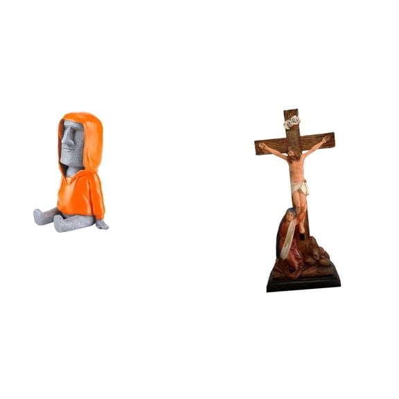 Easter Island Statue Moai Head Sculpture Resin Material Collectible for Tabletop Bookshelf Chapel