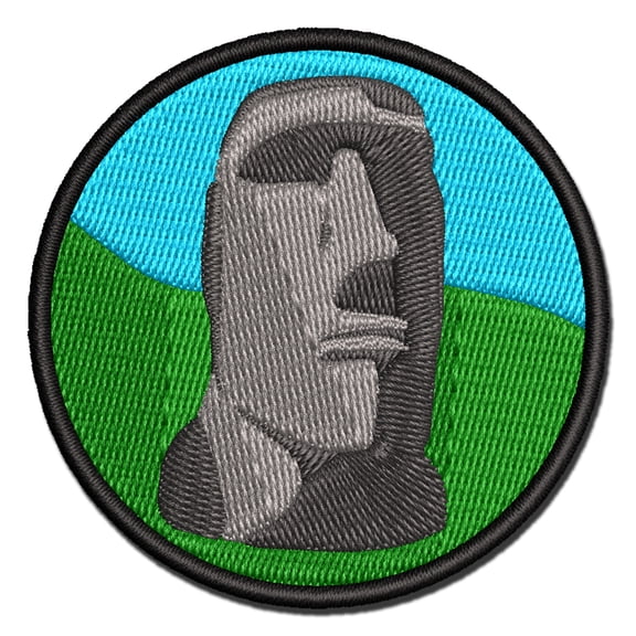 Easter Island Statue Stone Head Monument Applique Multi-Color Embroidered Iron-On Patch - 2.5 Inch Small