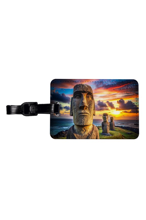 Easter Island Statues At Sunset Watercolor Faux Leather Travel Luggage Tag