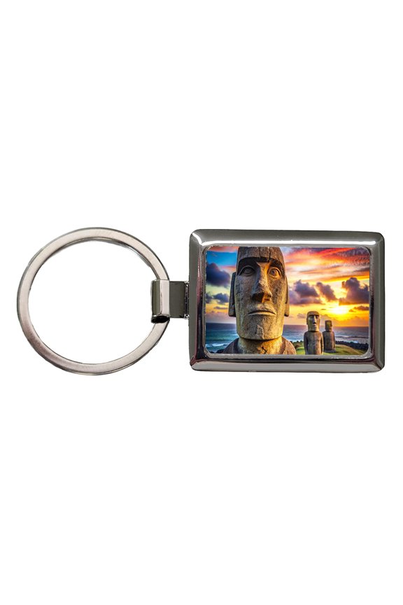Easter Island Statues At Sunset Watercolor Metal Rectangle Keychain