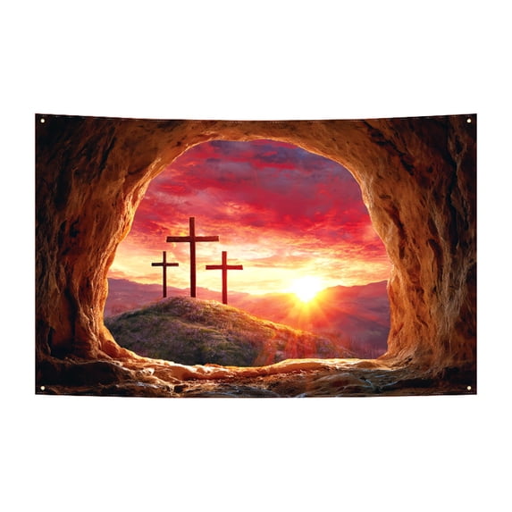 Easter Jesus Backdrop He is Risen Banner,71x45 inch Background Resurrection Background for Easter Day Celebration Party Decor Banner Photo Props for Home