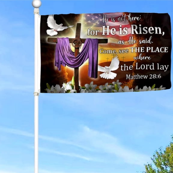 Easter Jesus Grommet Flag He Is Not Here For He Is Risen Flag Banner with Grommets 3x5Feet Man cave Decor