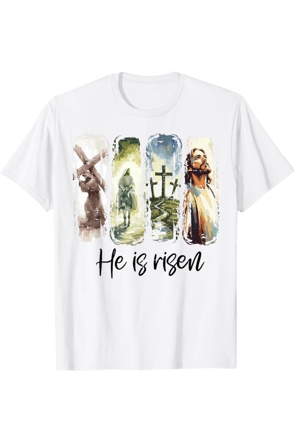 Easter Jesus He is Risen 4 Scenes Christian Men Women T-Shirt tee