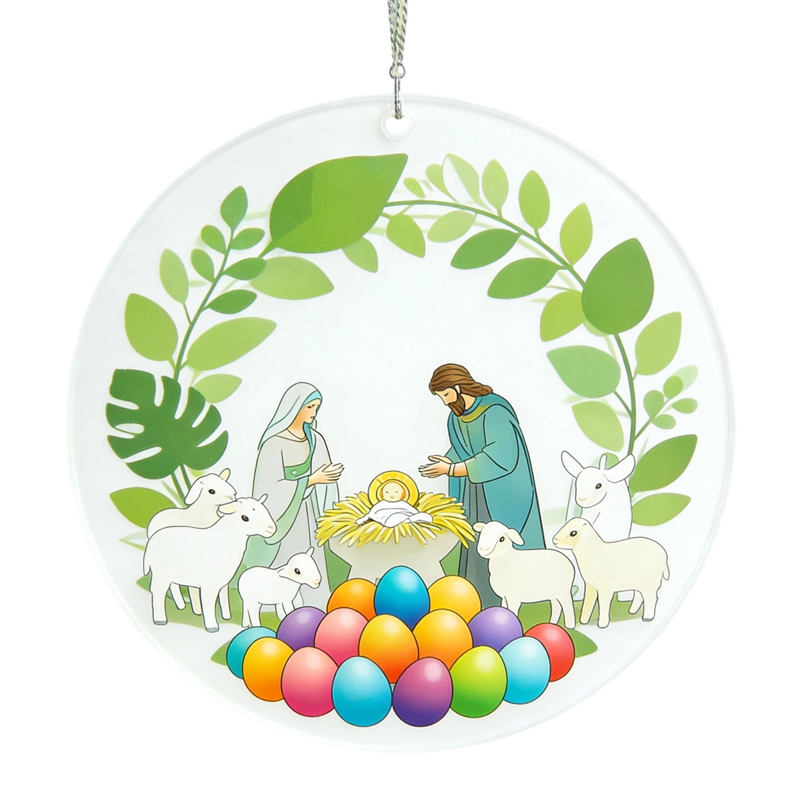 Easter Jesus Nativity Ornament with Christian Bunny Eggs, Colorful ...