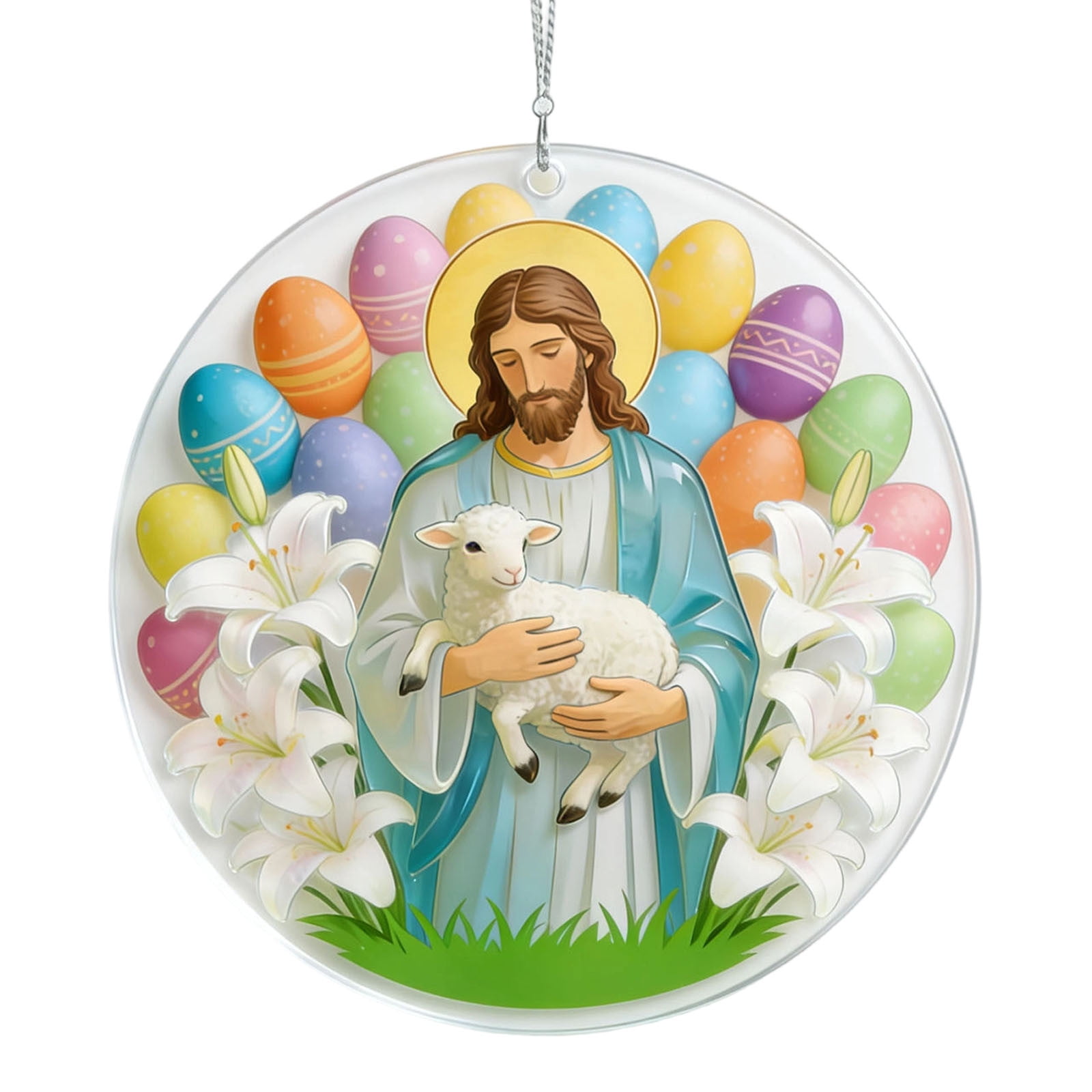 Ultron Catholic Rabbit Easter Jesus Nativity Ornament with Christian Bunny Eggs, Colorful ...