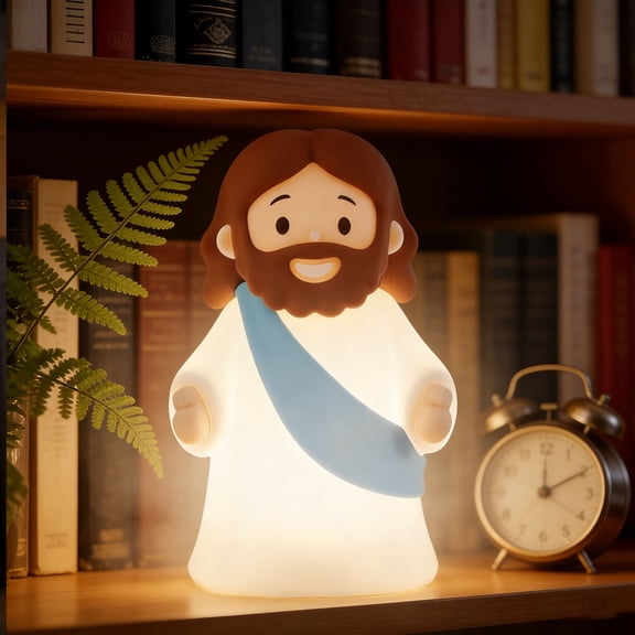 Easter Jesus Night Light Rechargeable Bedside Night Light Dimmable Silicone LED Light Ideal for Religious Gatherings, Gifts for Sunday School, Baptism Presents, Easter Egg Decorations (Blue)