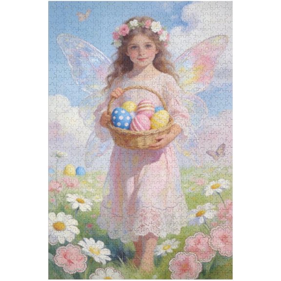 Easter Jigsaw Puzzle 500 Pieces for Adults Pretty Angel Fairy Wall Art with Easter Eggs, Festive Spring Holiday Scene, Fun Family Night Indoor Assembly, Finished Size 20.5 x 15 in