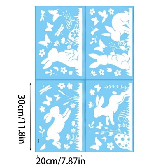 Easter Jumping Bunny Window Sticker Cartoon White Rabbit Design Static Cling 4 Sheets