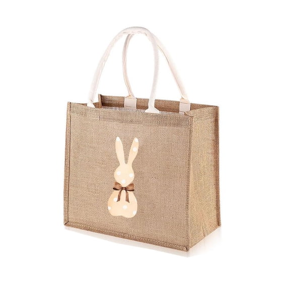 Easter Jute Tote Bag Easter Burlap Bunny Bags Reusable Natural Jute Basket Bags for Egg Hunts Candy And Spring Giving (Set Of Multiple Plain Colors) By Eguiwyn