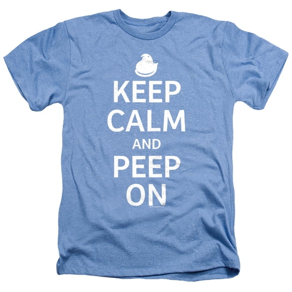 Easter Keep Calm and Peep On Unisex Adult Heather T Shirt, Light Blue Heather, Small