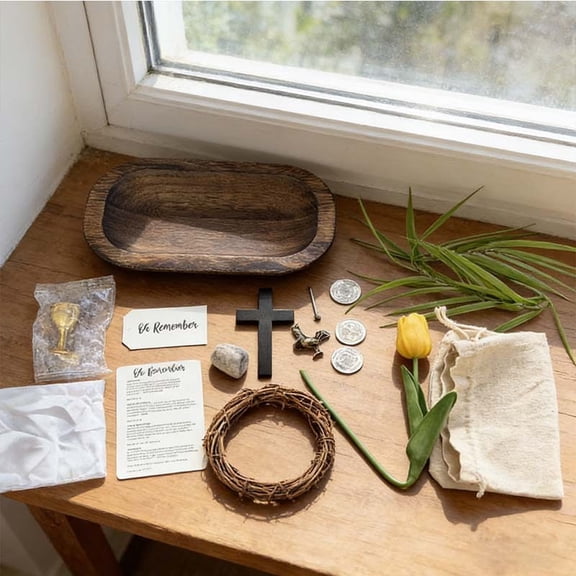 Easter Keepsake Set Oh Remember Kit Resurrection Symbols - Decor Tray Easter Kit, Religious Gift Set for Home, Easter Stuff, Office Tabletop & Religious Gifts, Meaningful and Memorable, 1 set