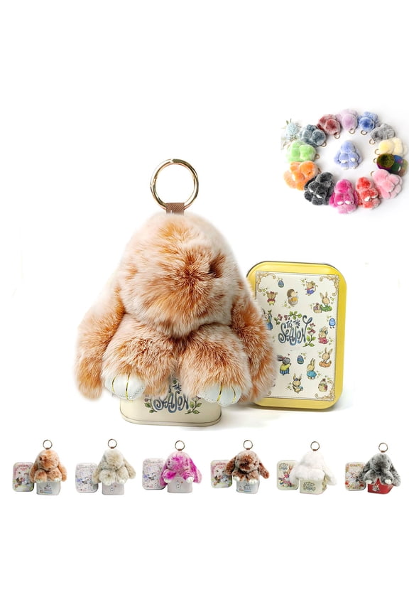Easter Keychain with Tin Box, Handmade Soft Plush Bunny Keychain, Cute Lop-Eared Rabbit Lucky Charm for Bags Purse Keys, Easter Basket Stuffer Gift for Women Girls