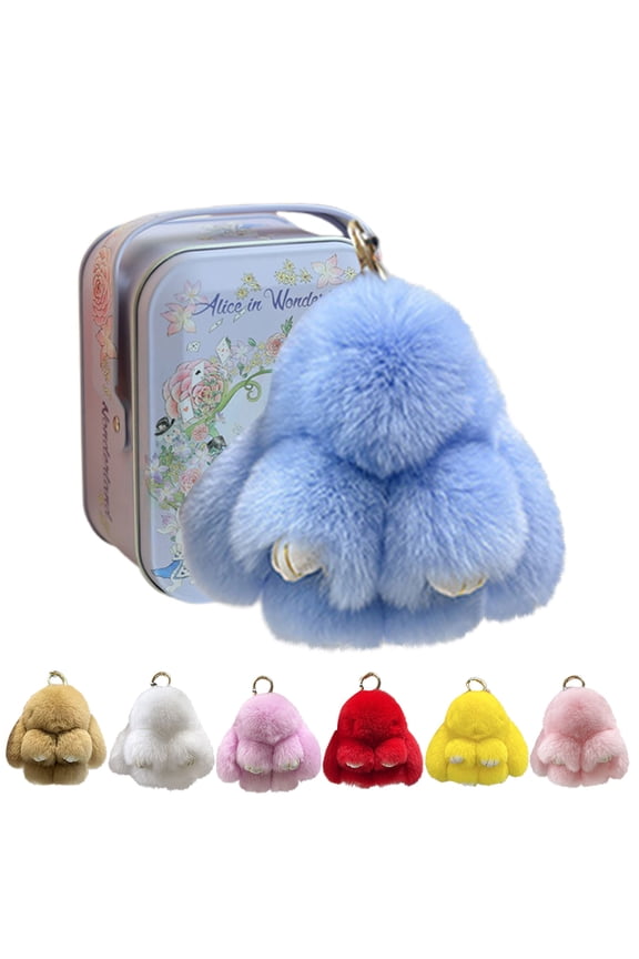 Easter Keychain With Tin Box, Bunny Lucky Keychains, Cute Lulu Keychains,Handmade Soft Bunny Keychain-Blue