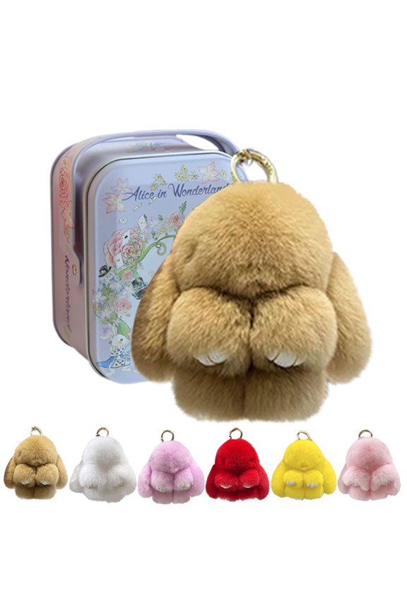 Easter Keychain With Tin Box, Bunny Lucky Keychains, Cute Lulu Keychains,Handmade Soft Bunny Keychain-Khaki