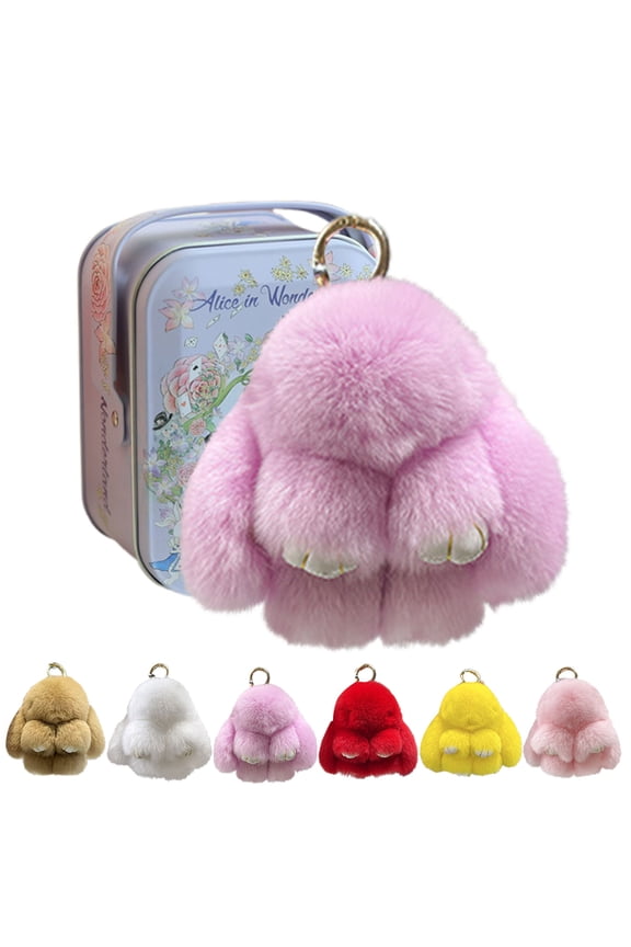 Easter Keychain With Tin Box, Bunny Lucky Keychains, Cute Lulu Keychains,Handmade Soft Bunny Keychain-Purple