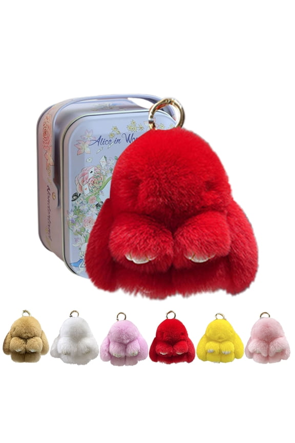 Easter Keychain With Tin Box, Bunny Lucky Keychains, Cute Lulu Keychains,Handmade Soft Bunny Keychain-Red