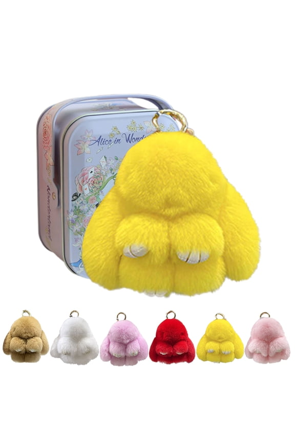 Easter Keychain With Tin Box, Bunny Lucky Keychains, Cute Lulu Keychains,Handmade Soft Bunny Keychain-Yellow