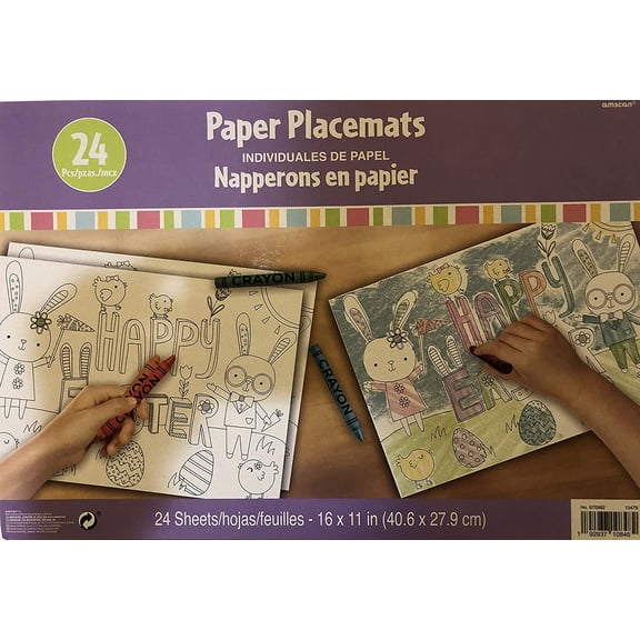Easter Kid's Coloring Placemats 11" x 16", 24 Pack, Multicolor