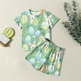 thumbnail image 1 of Easter Kids Pajamas Set Easter Egg Cartoon Printed Crewneck Short Sleeve Pullover Top Shorts Set Toddler Girls Clothes, 1 of 6