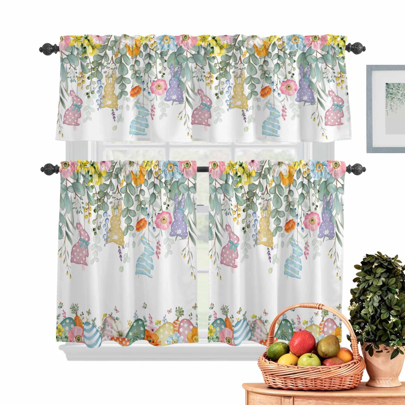 Photo inspiration: Gallery Detail: Easter Kitchen Curtains Valances 3 Piece Set Spring Floral Leaf