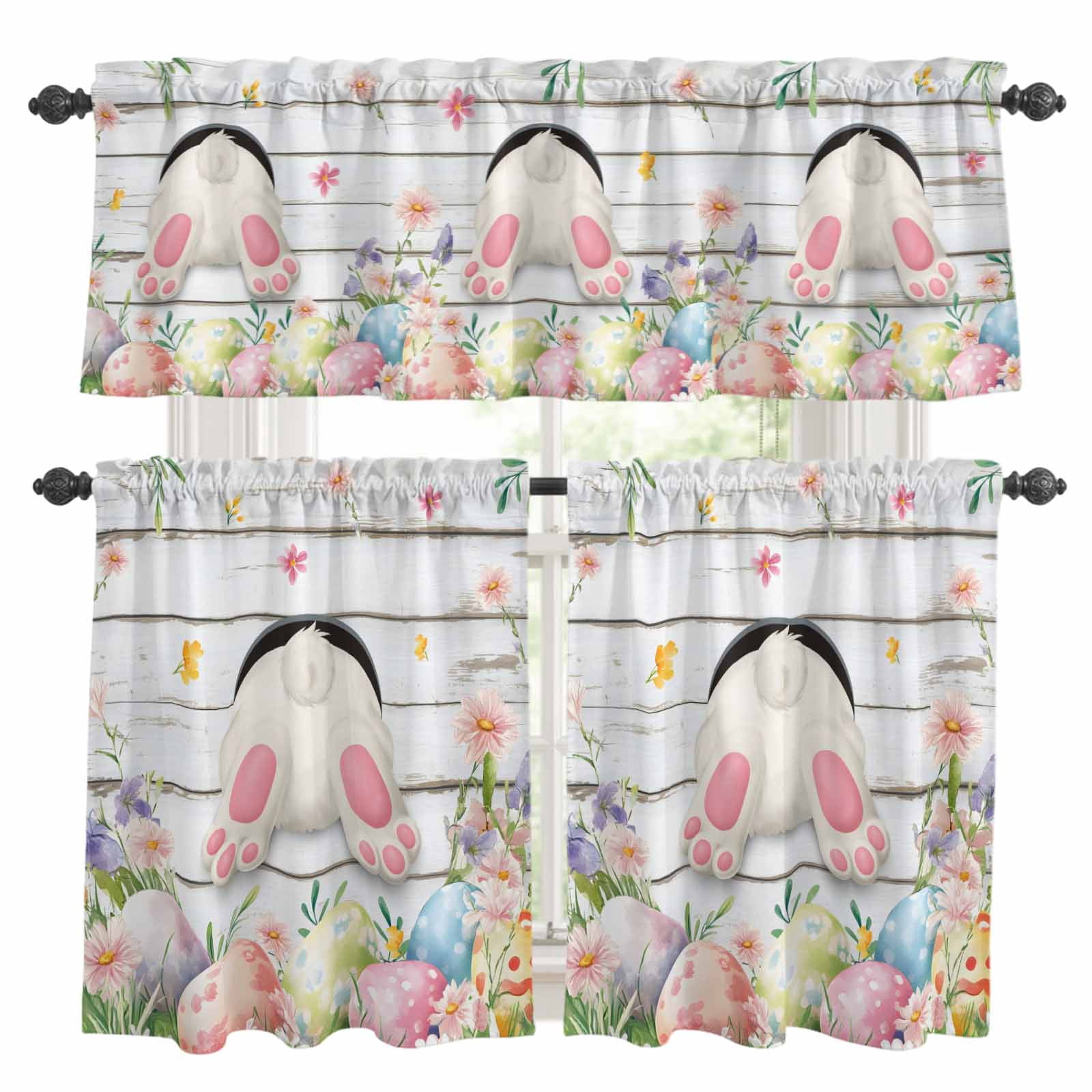 Easter Curtain Rental Reference: Easter Kitchen Curtains And Valances Set Spring White Bunny Tail